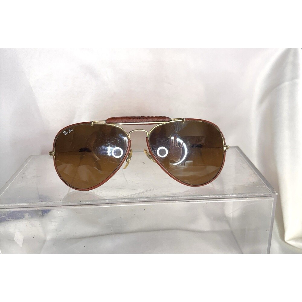 VINTAGE RAY BAN BROWN LEATHERS OUTDOORSMAN 58MM CHANGEABLE B&L SUNGLASSES